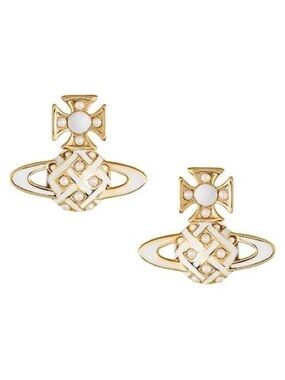 Vivienne Westwood Style Orb Drop Earrings | Silver Tone | Pearl Detail